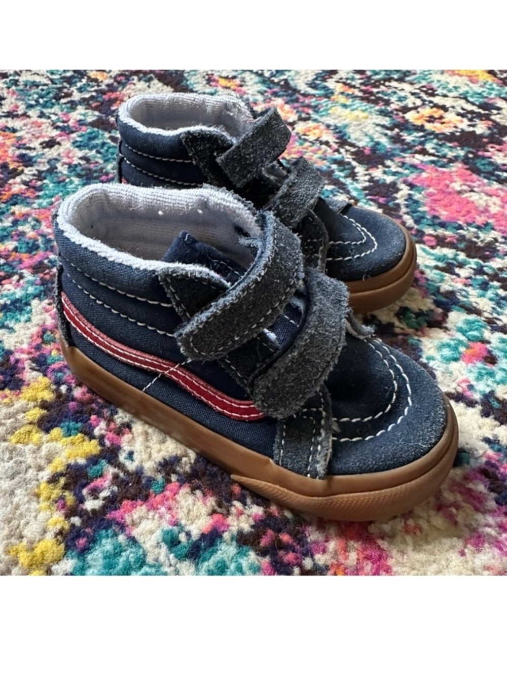 Vans Old Skool High Top Sneaker Toddler Boys 6.5 Blue Red Hook and Loop Closure